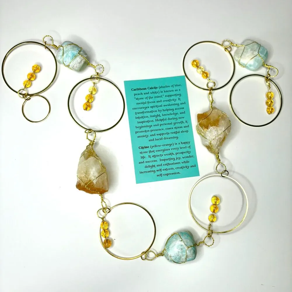 Caribbean Calcite Citrine Wall Hanging | Raw Citrine Crystal | Citrine Beads